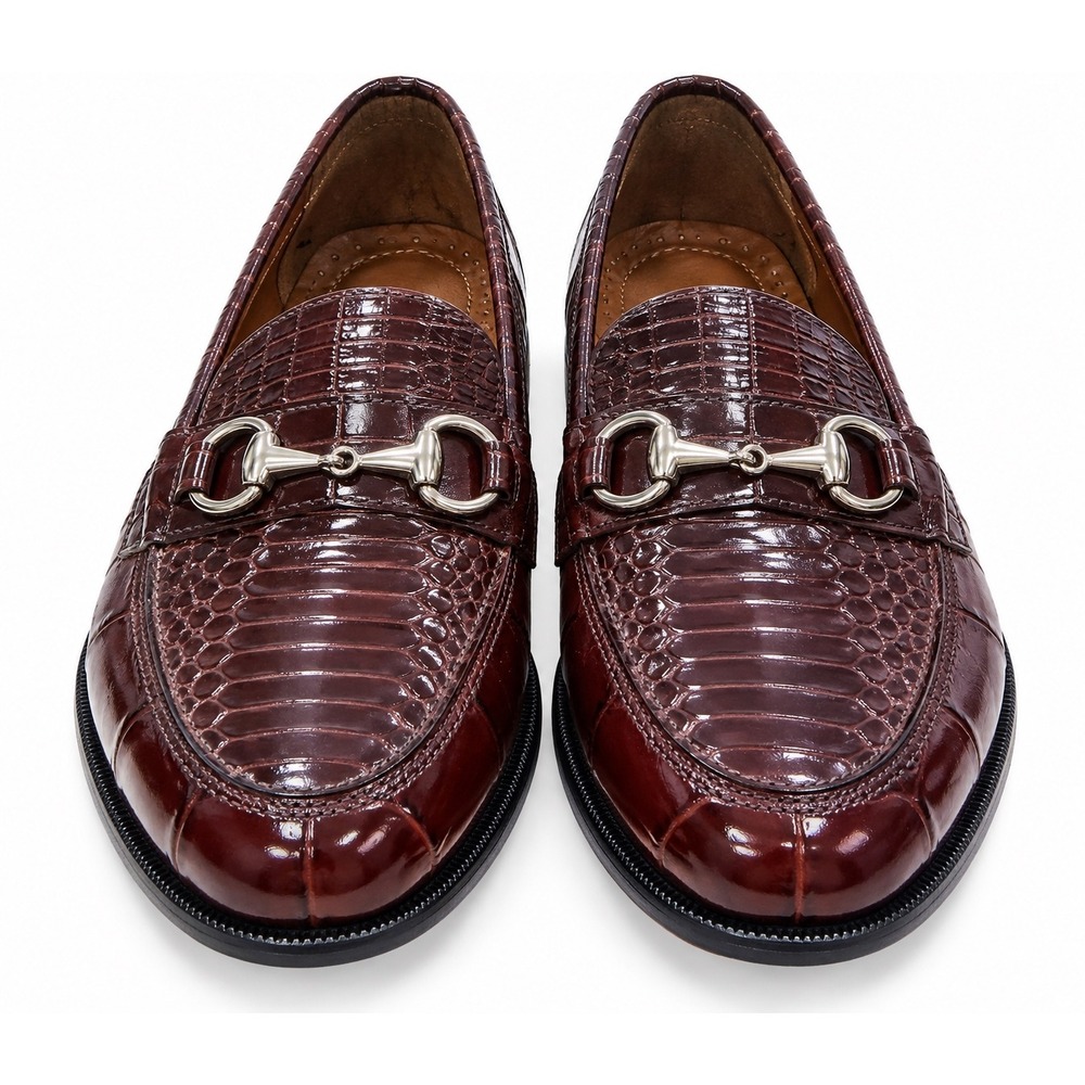 Stacy Adams Bit Loafers Mens 9.5 Burgund Genuine Snake Shoe